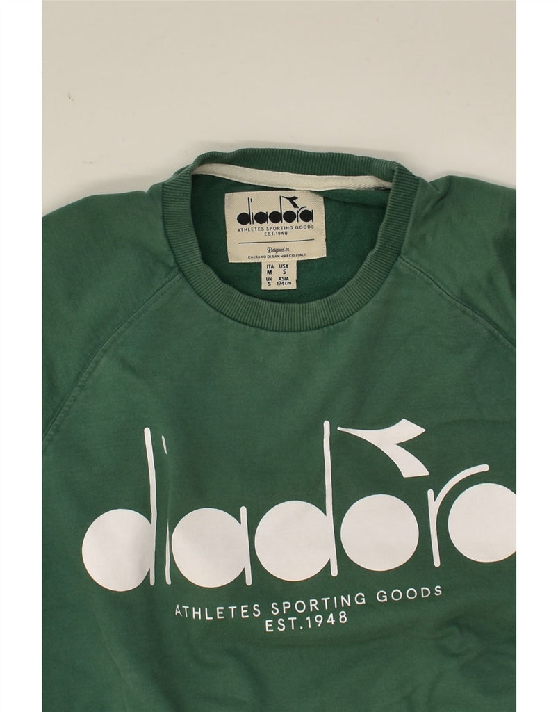 DIADORA Mens Graphic Sweatshirt Jumper Small Green Cotton | Vintage Diadora | Thrift | Second-Hand Diadora | Used Clothing | Messina Hembry 