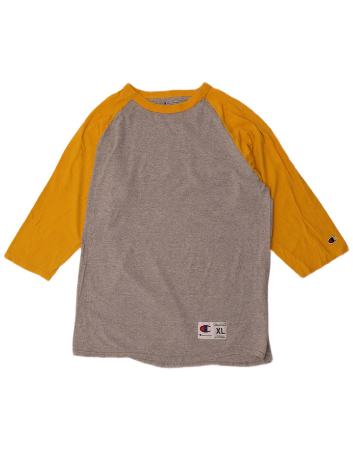 CHAMPION Mens Top Long Sleeve XL Grey Colourblock Cotton