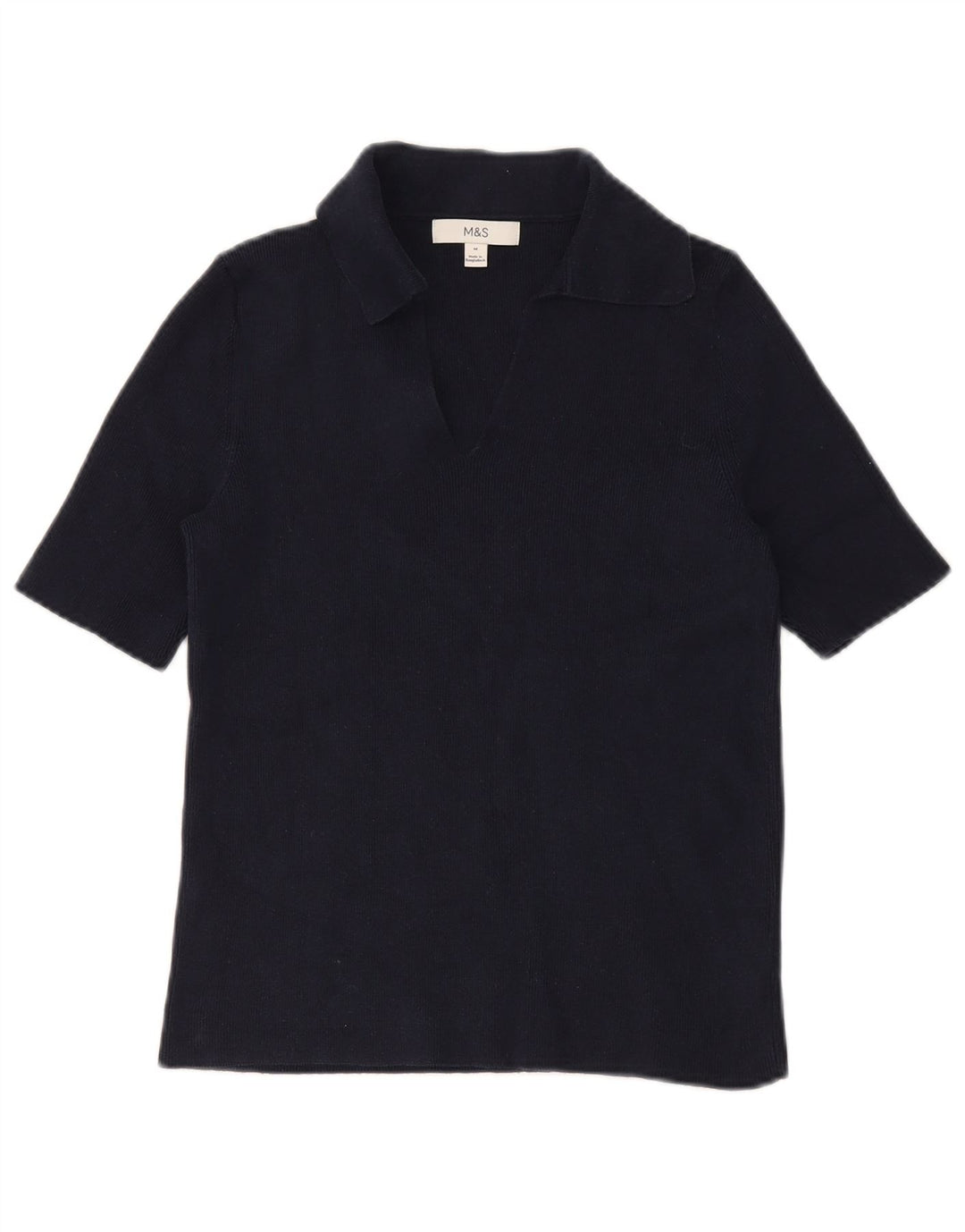 Marks & Spencer Womens Polo Shirt UK 12 Medium Navy Blue Cotton