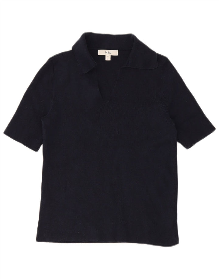 Marks & Spencer Womens Polo Shirt UK 12 Medium Navy Blue Cotton