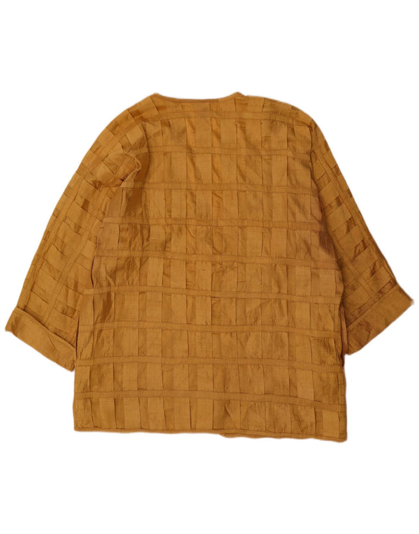 Vintage Womens Long Sleeve Blouse Top UK 20 2XL Yellow Check Silk
