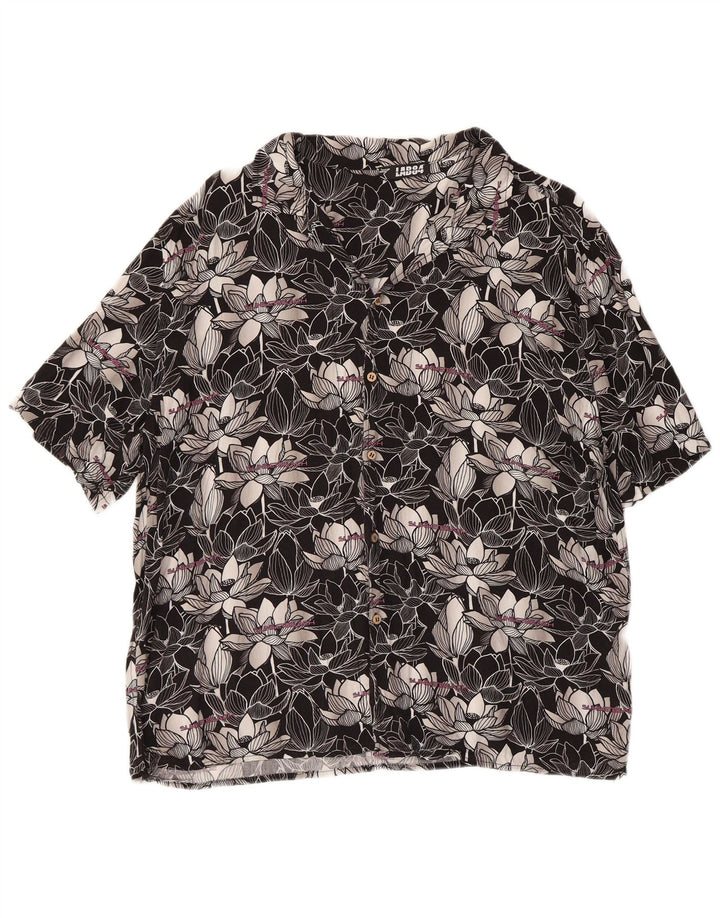 Vintage Mens Short Sleeve Shirt Large Black Floral