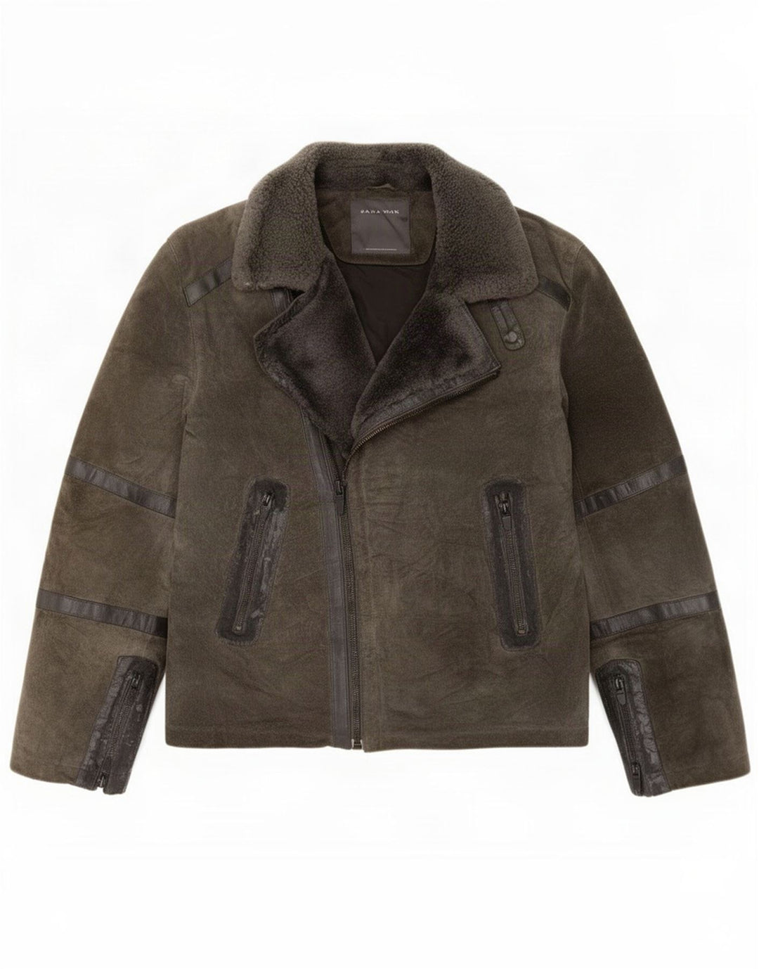 Zara Mens Suede Biker Jacket UK 40 Large Khaki