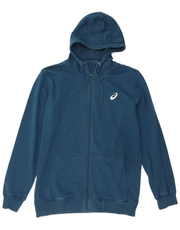 Asics Mens Zip Hoodie Sweater Large Navy Blue Cotton