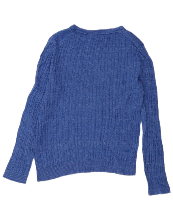Tommy Hilfiger Womens V-Neck Jumper Sweater UK 12 Medium Blue Cotton