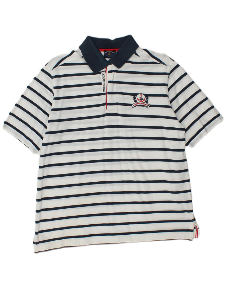 Amerigo Vespucci Mens Rugby Polo Shirt Large White Striped