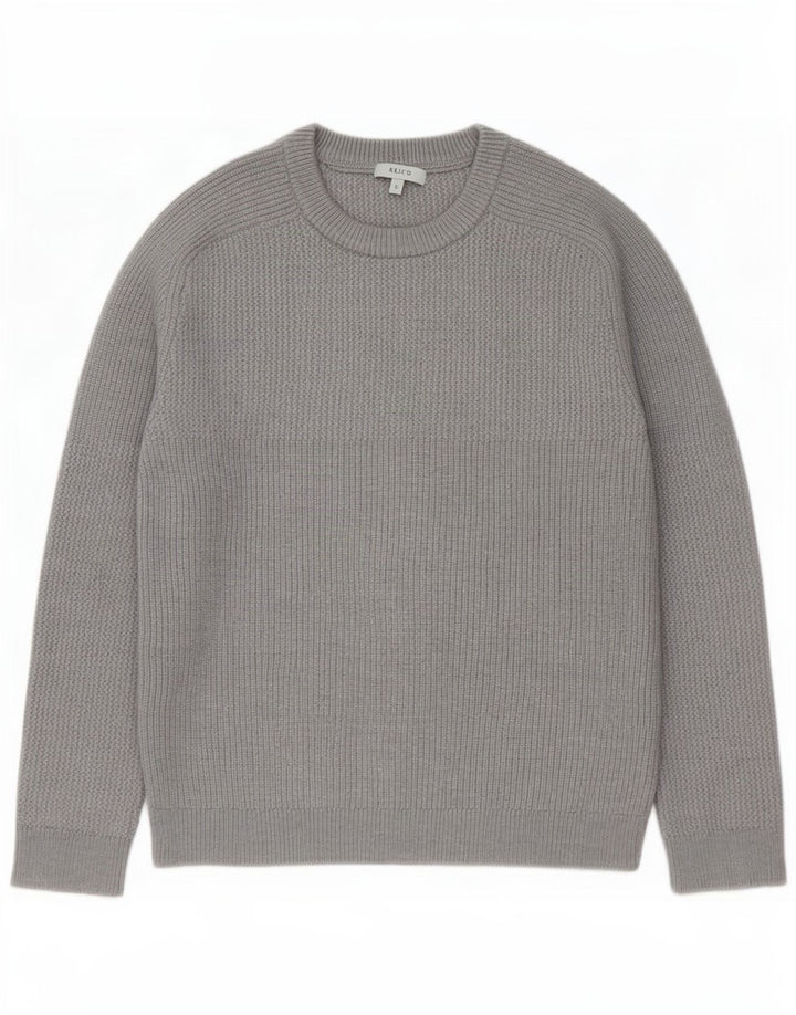 Reiss Mens Crew Neck Jumper Sweater Large Grey Wool