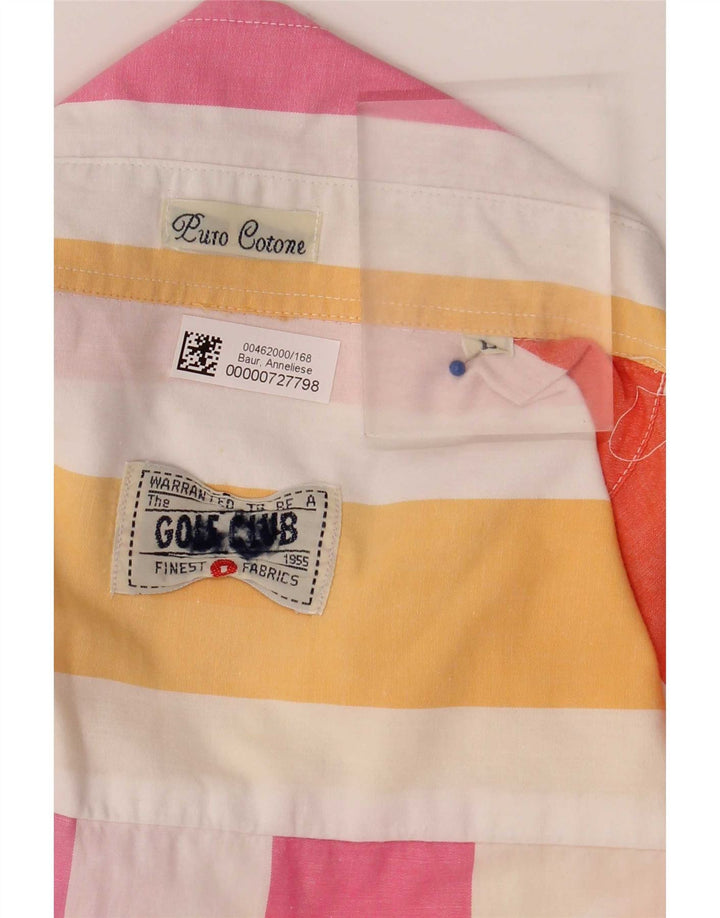 Vintage Mens Short Sleeve Shirt Large Multicoloured Striped Cotton