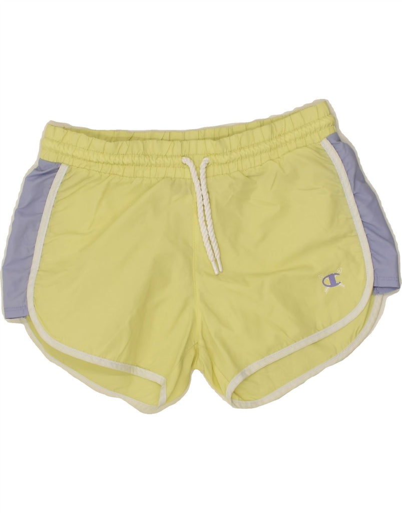 CHAMPION Girls Sport Shorts 13-14 Years XL Yellow Polyamide | Vintage Champion | Thrift | Second-Hand Champion | Used Clothing | Messina Hembry 