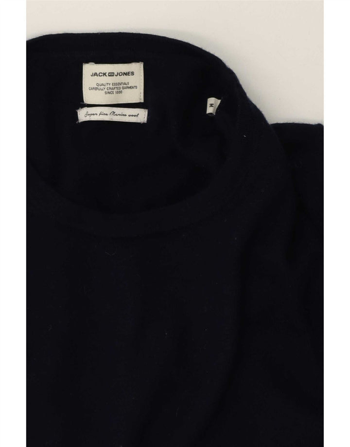 Jack & Jones Mens Crew Neck Jumper Sweater Medium Navy Blue Merino Wool
