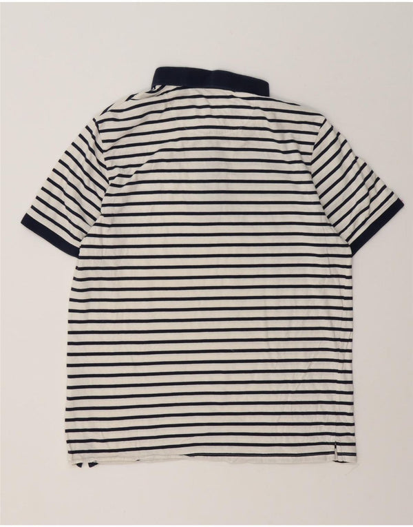 Lyle & Scott Mens Polo Shirt Large White Striped Cotton