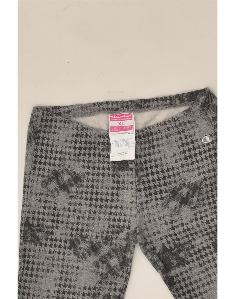 CHAMPION Girls Leggings 13-14 Years XL Grey Houndstooth Cotton | Vintage Champion | Thrift | Second-Hand Champion | Used Clothing | Messina Hembry 