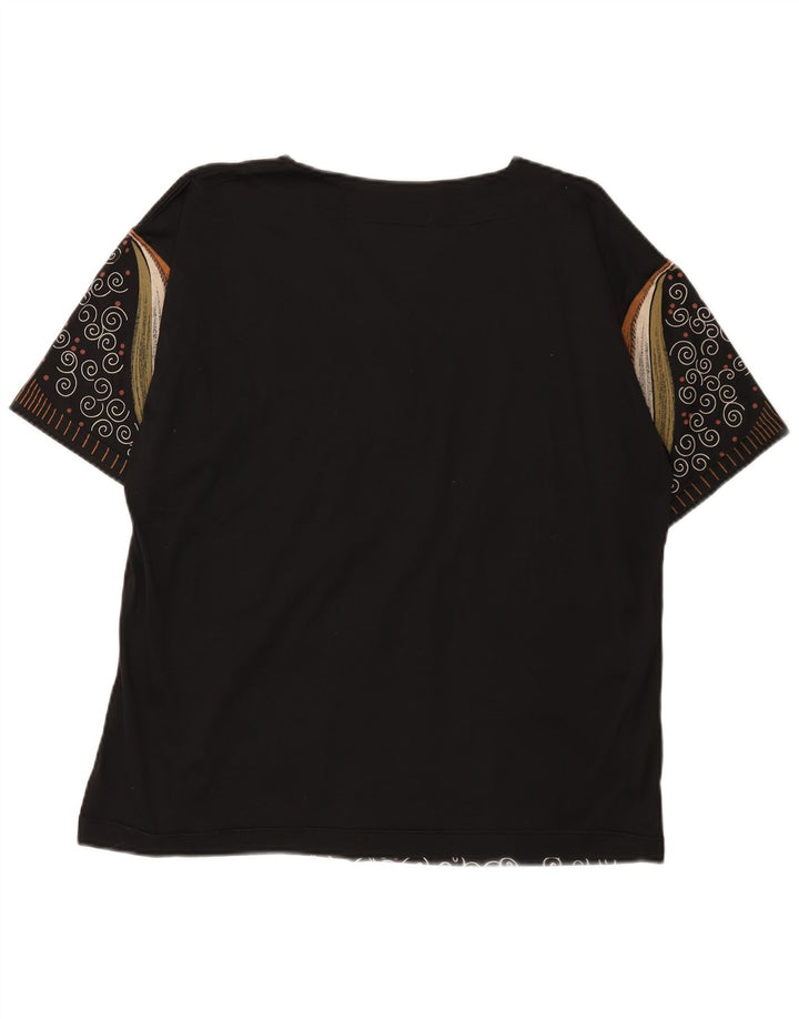 Vintage Womens Abstract Pattern Graphic T-Shirt Top UK 16 Large Black