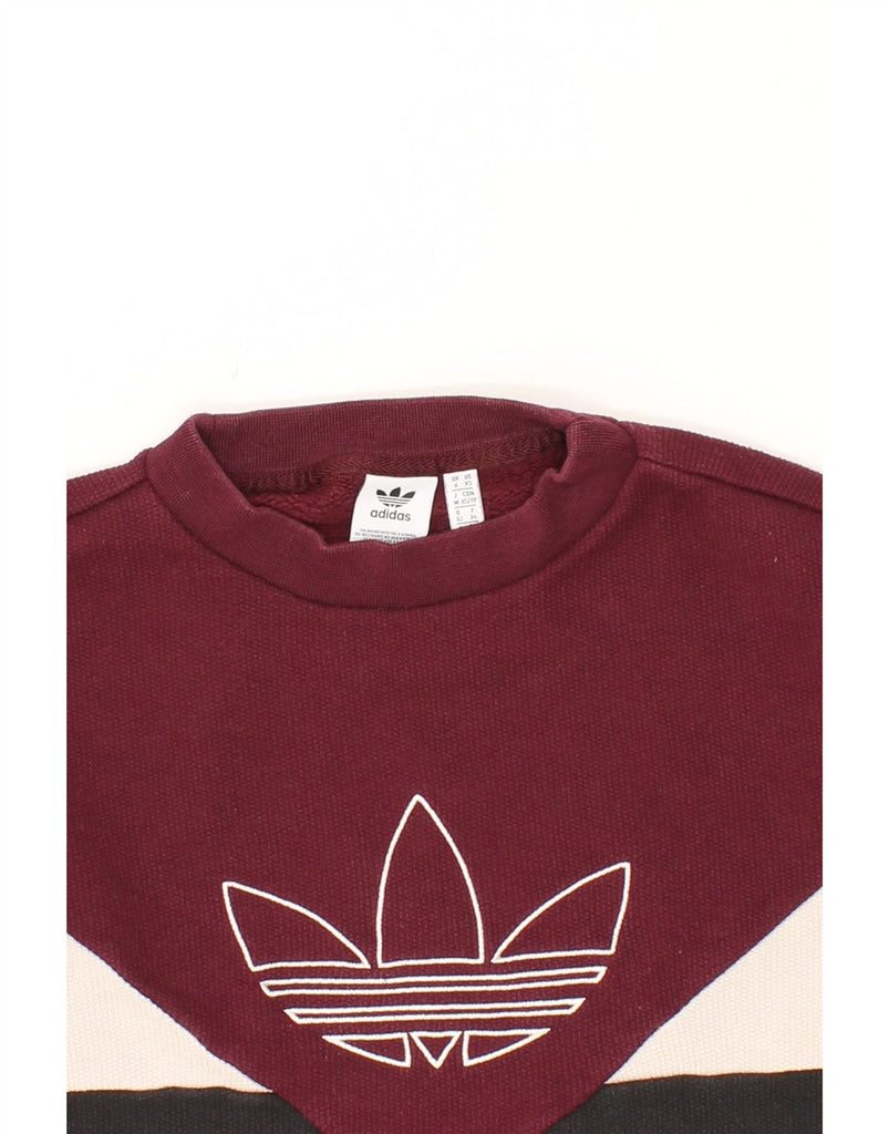 ADIDAS Womens Graphic Sweatshirt Jumper UK 6 XS  Black Colourblock Cotton Vintage Adidas and Second-Hand Adidas from Messina Hembry 