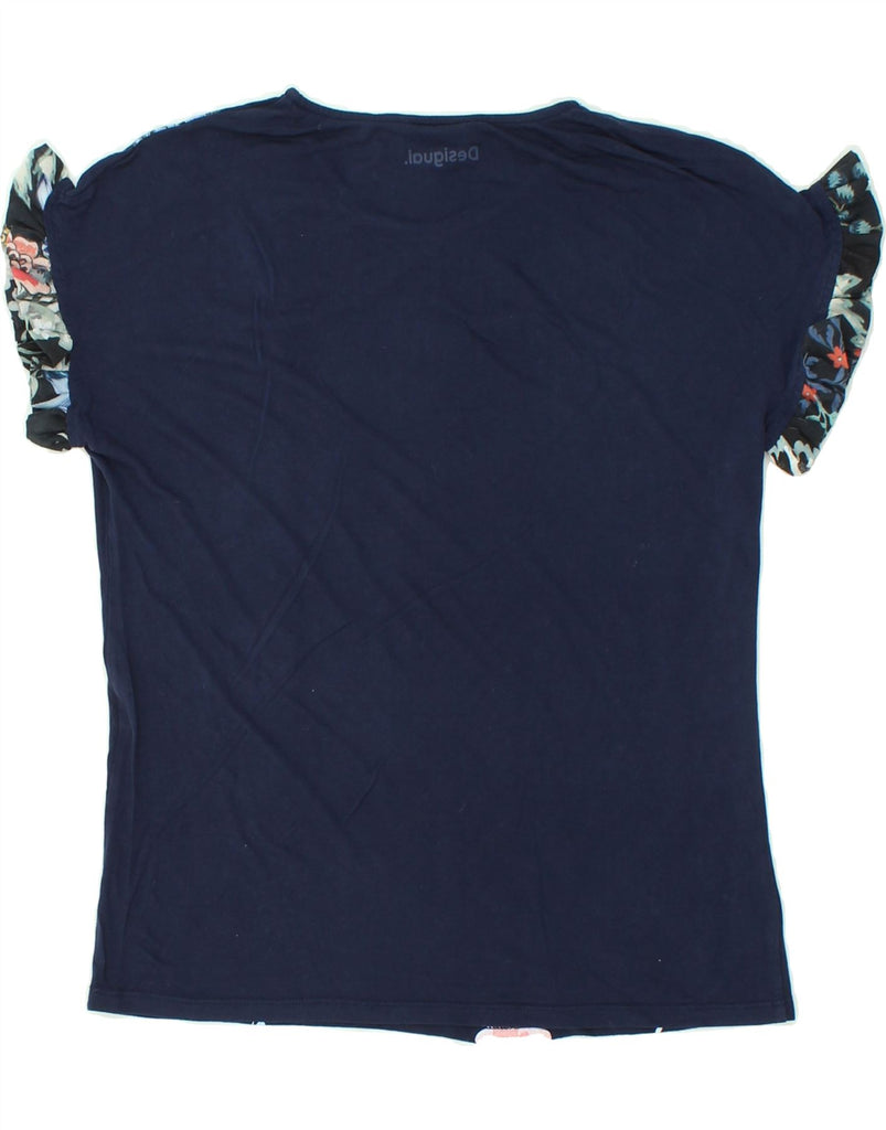 DESIGUAL Womens Blouse Top UK 10 Small Navy Blue Floral Vintage Desigual and Second-Hand Desigual from Messina Hembry 