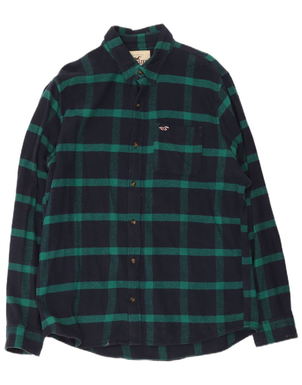 Hollister Mens Flannel Shirt XL Navy Blue Plaid Cotton