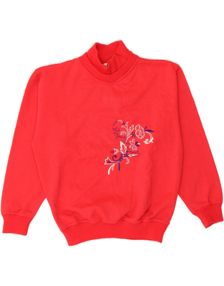VINTAGE Womens Turtle Neck Jumper Sweater UK 14 Medium Red Floral Vintage Vintage and Second-Hand Vintage from Messina Hembry 