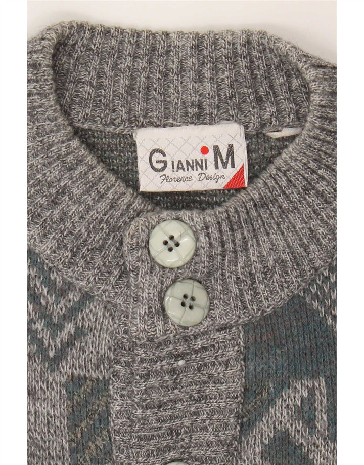 Gianni Mens Loose Fit Cardigan Sweater Medium Grey Geometric