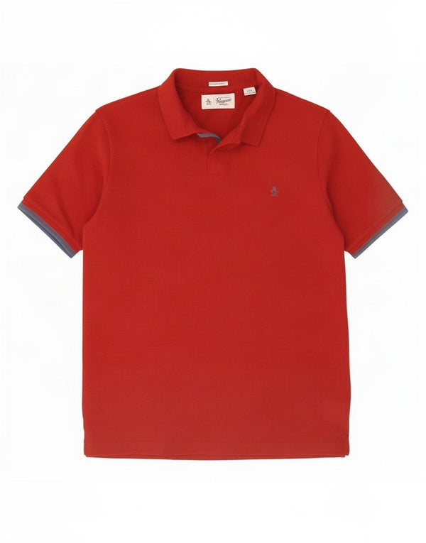 Penguin Mens Heritage Slim Fit Polo Shirt Large Maroon Striped Cotton
