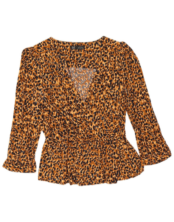 Zara Womens Crop Long Sleeve Blouse Top UK 10 Small Brown Animal Print