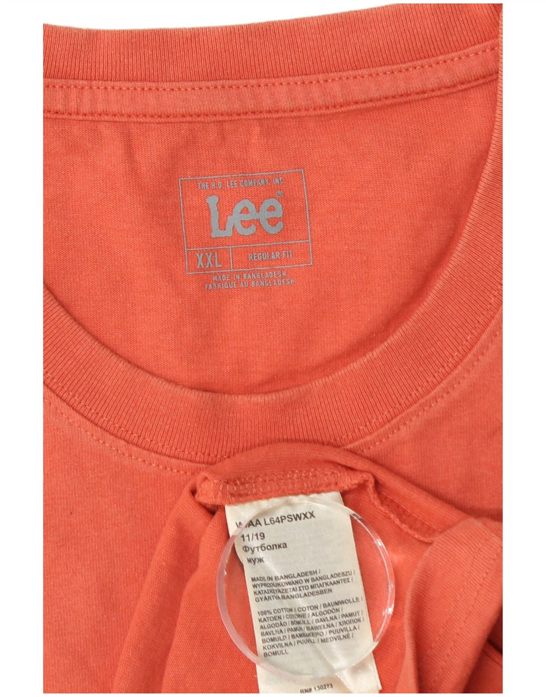 Lee Mens Regular Fit T-Shirt Top 2XL Orange Cotton