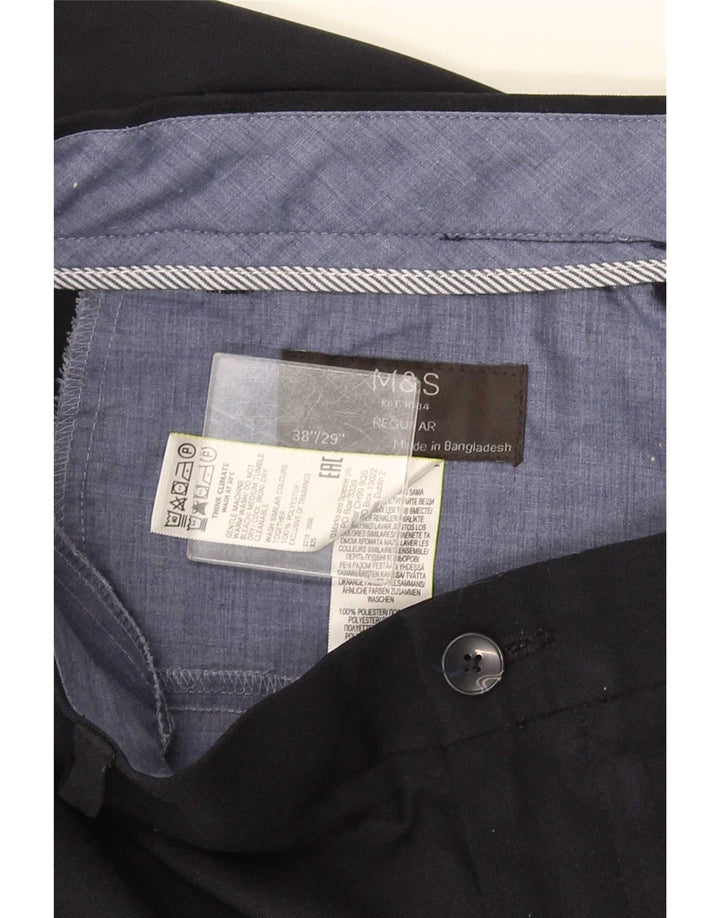 Marks & Spencer Mens Regular Chino Trousers W38 L29 Navy Blue Polyester
