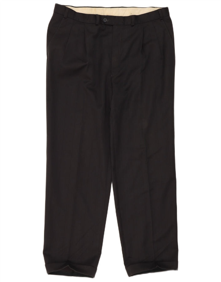 Marks & Spencer Mens Pegged Suit Trousers W38 L31 Black Polyester