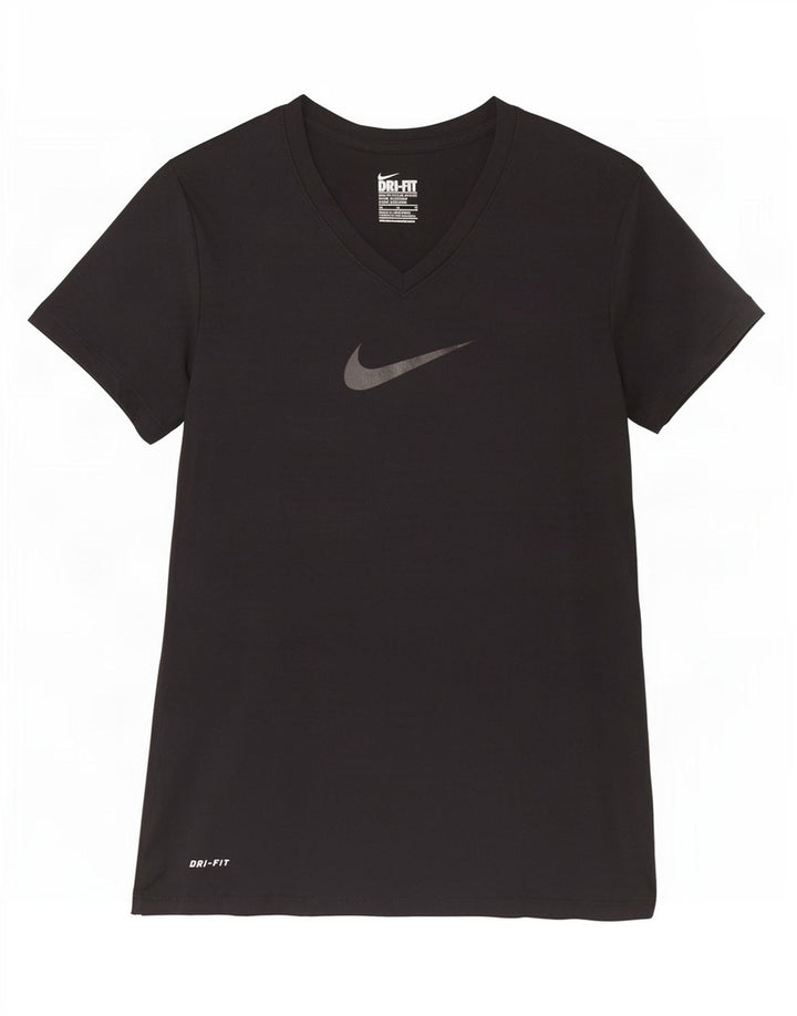 Nike Womens Dri Fit Slim Graphic T-Shirt Top UK 12 Medium Black Polyester
