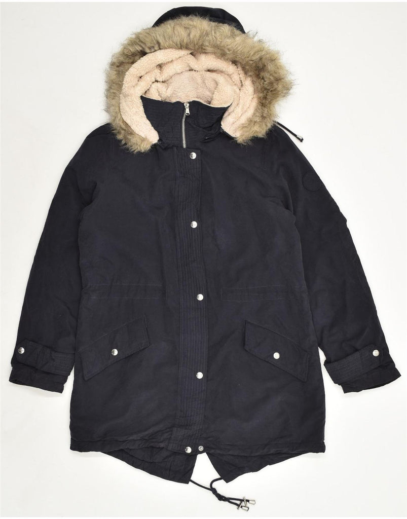 RALPH LAUREN Womens Hooded Parka Jacket UK 14 Medium Navy Blue | Vintage Ralph Lauren | Thrift | Second-Hand Ralph Lauren | Used Clothing | Messina Hembry 