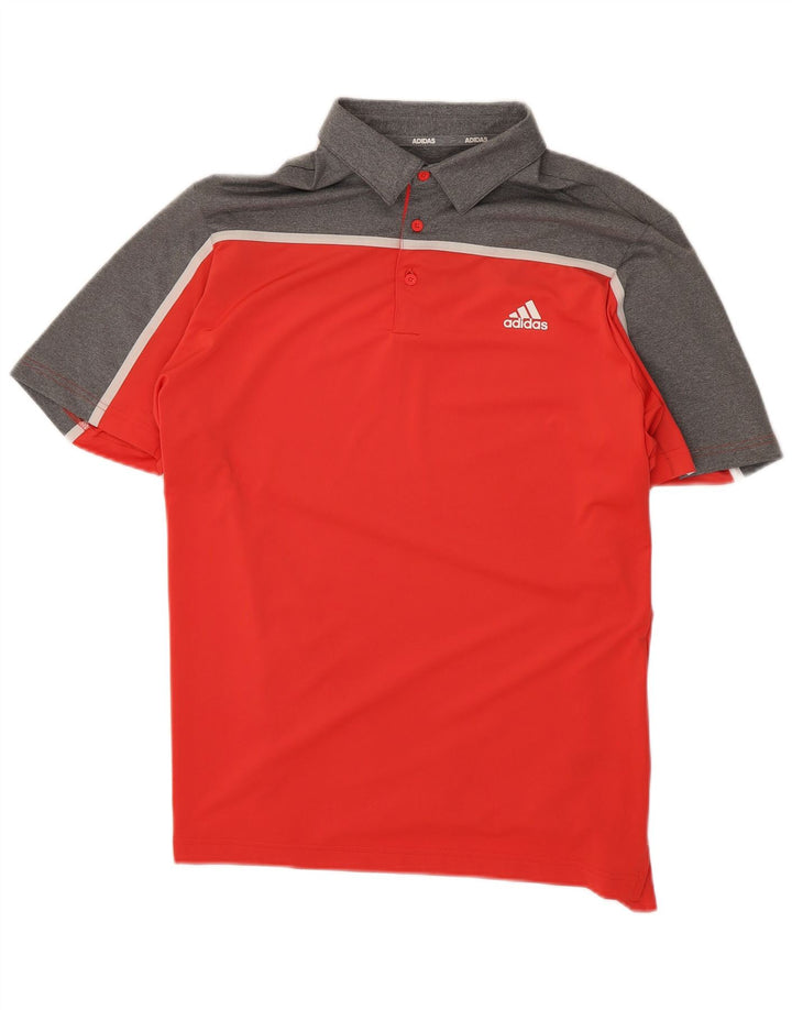 Adidas Mens Polo Shirt Large Red Colourblock Polyester