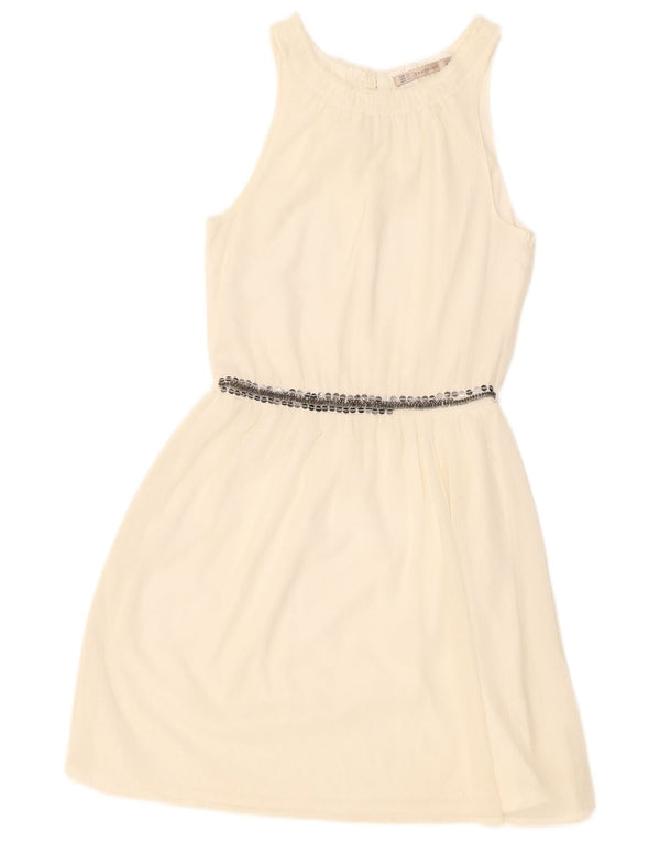 Zara Womens Trafaluc Sleeveless A-Line Dress UK 6 XS Off White