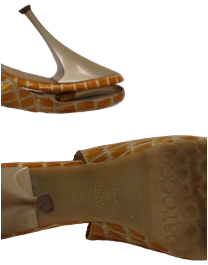 Roccobarocco Womens Slingback Heels UK Size 5 Yellow Animal Print Designer