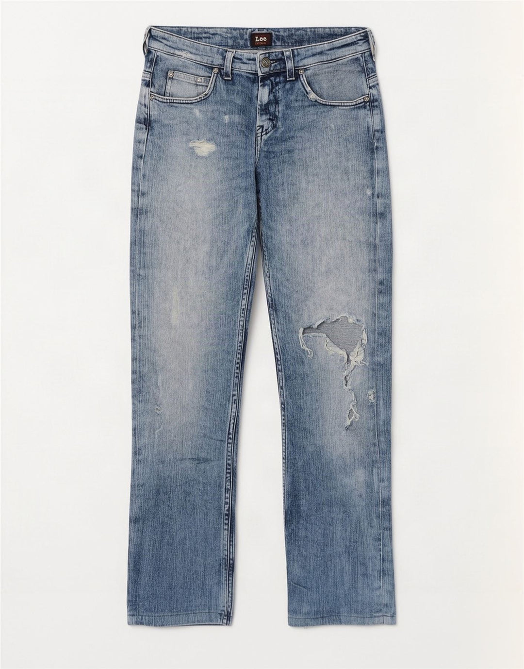 Lee Mens Knox Distressed Straight Jeans W29 L30 Blue Cotton