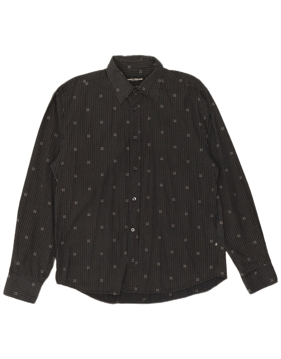 TOM TAILOR Mens Shirt XL Black Pinstripe Cotton