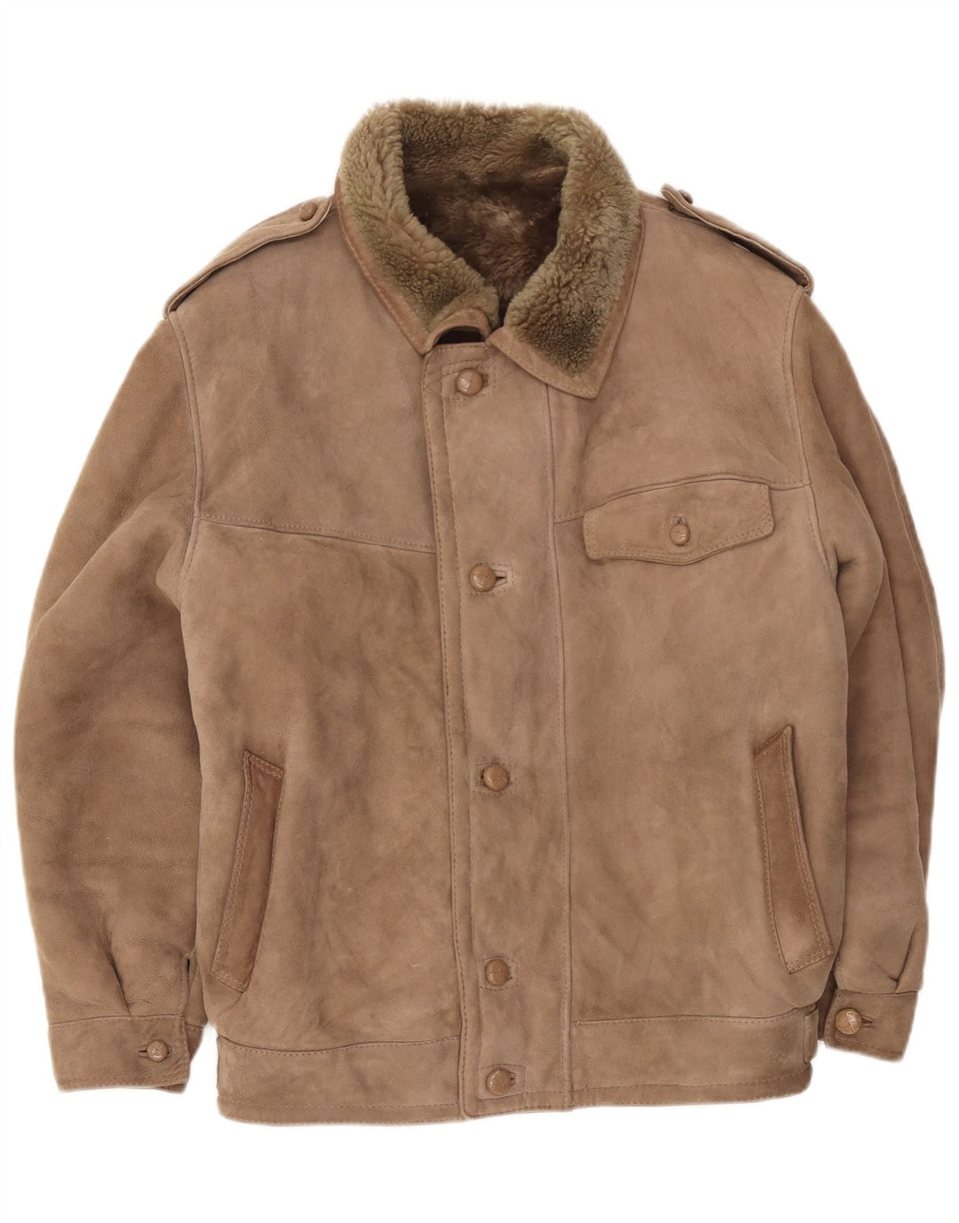 Vintage Mens Military Shearling Jacket IT 52 XL Beige