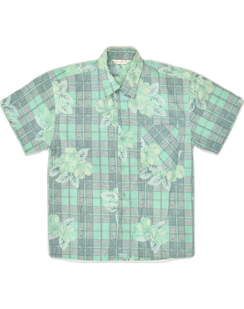 VINTAGE Boys Short Sleeve Shirt 7-8 Years Green Floral Polyester | Vintage Vintage | Thrift | Second-Hand Vintage | Used Clothing | Messina Hembry 