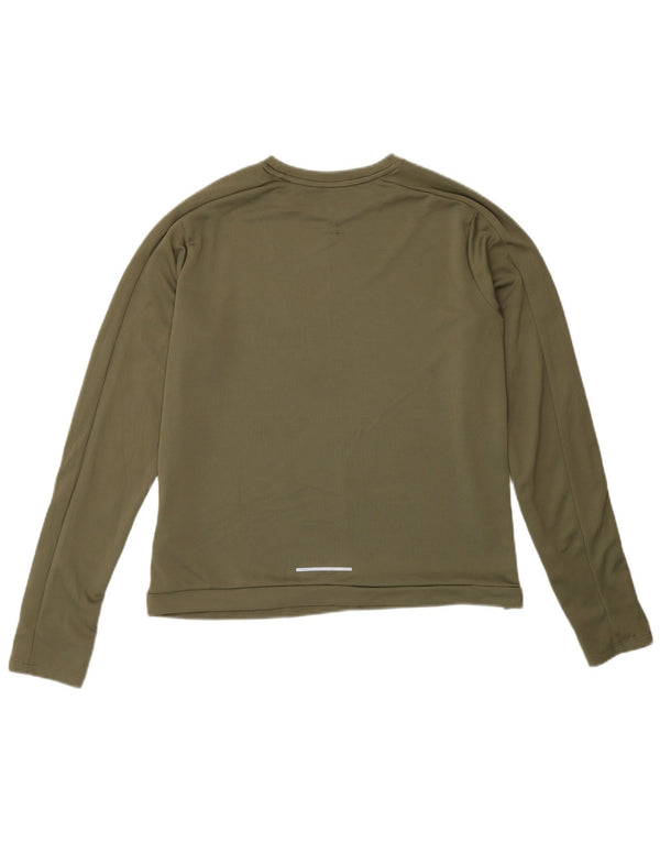 Nike Womens Dri Fit Top Long Sleeve UK 14 Medium Khaki Polyester