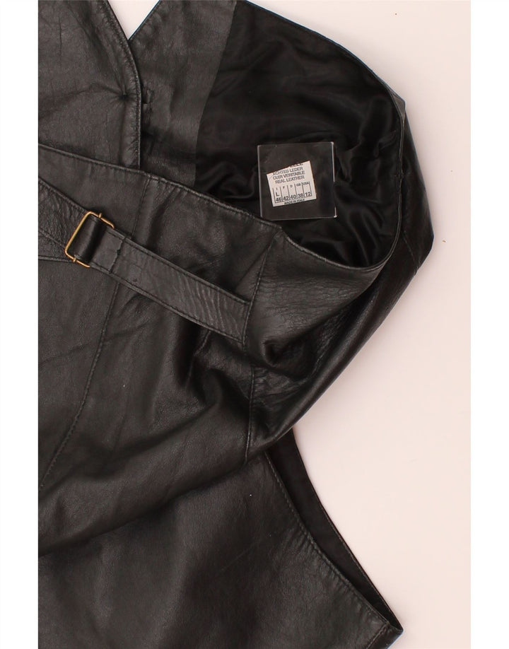 VINTAGE Womens Leather Waistcoat IT 46 Large Black Leather Vintage Vintage and Second-Hand Vintage from Messina Hembry 