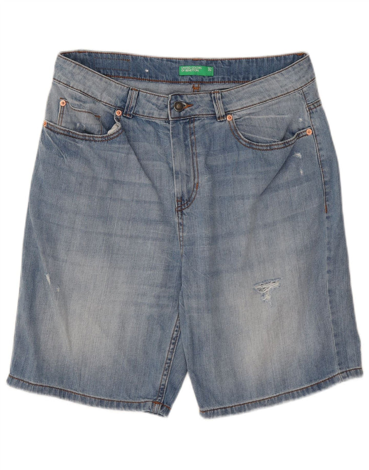 BENETTON Mens Denim Shorts W32 Medium Blue
