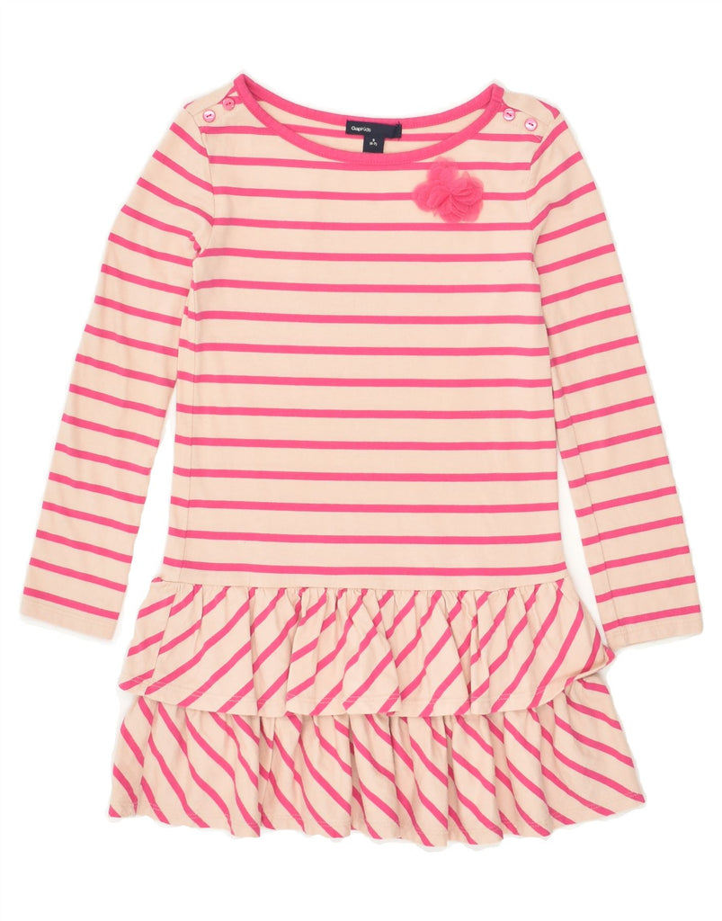 GAP Girls Long Sleeve Drop Waist Dress 6-7 Years Small Pink Striped Cotton | Vintage Gap | Thrift | Second-Hand Gap | Used Clothing | Messina Hembry 