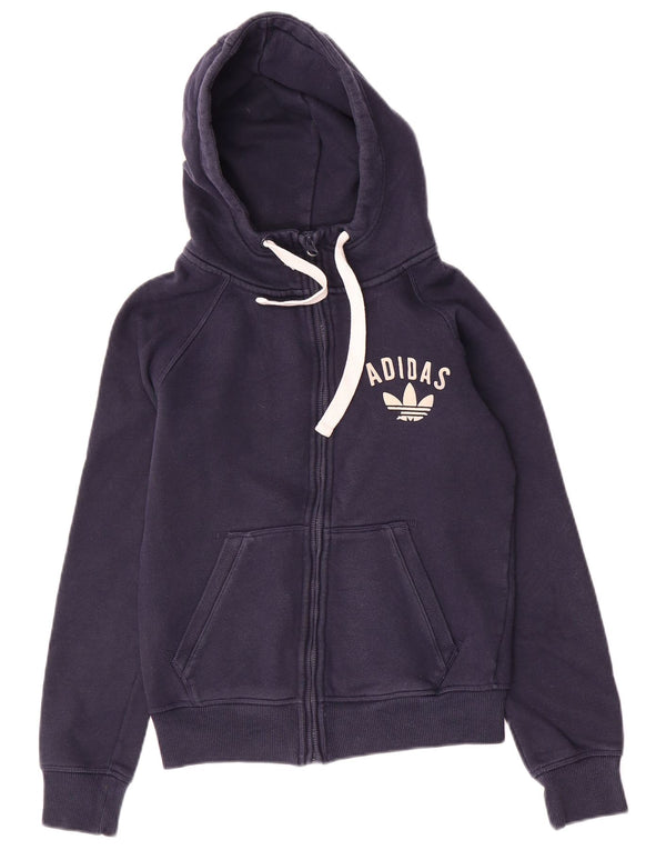 Adidas Womens Graphic Zip Hoodie Sweater UK 10 Small Navy Blue Cotton