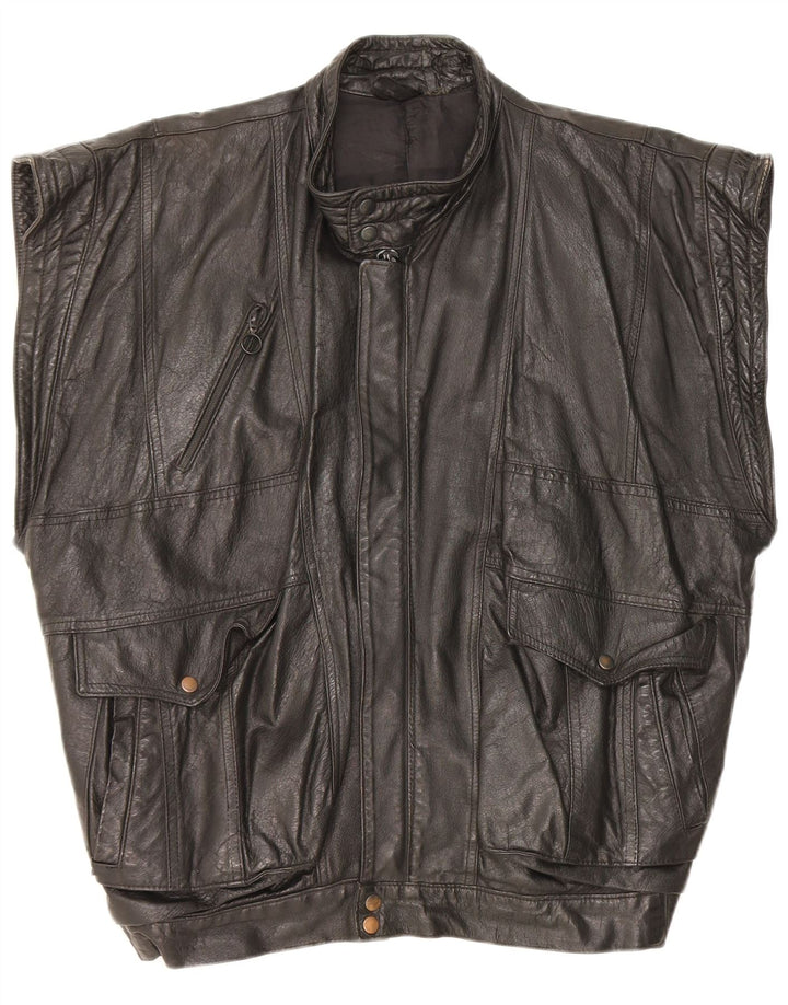 Vintage Mens Leather Gilet UK 40 Large Black Leather