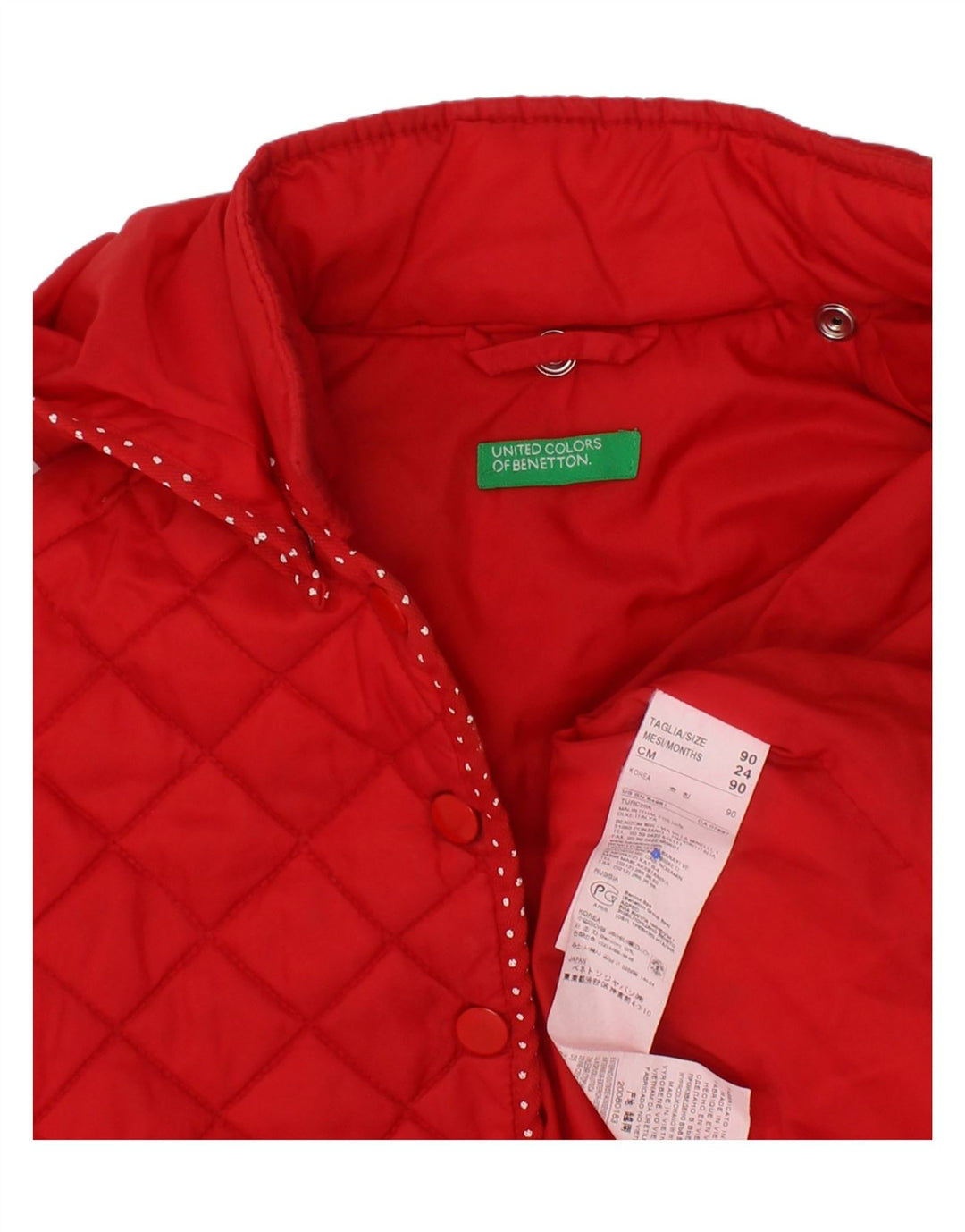 BENETTON Baby Girls Hooded Quilted Jacket 18-24 Months Red Polyamide Vintage Benetton and Second-Hand Benetton from Messina Hembry 