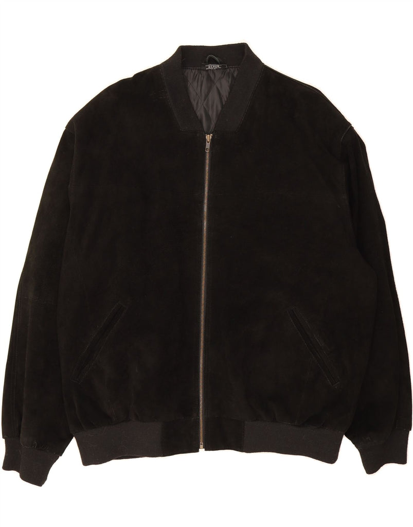 VINTAGE Mens Suede Bomber Jacket UK 42 XL Black Leather Vintage Vintage and Second-Hand Vintage from Messina Hembry 