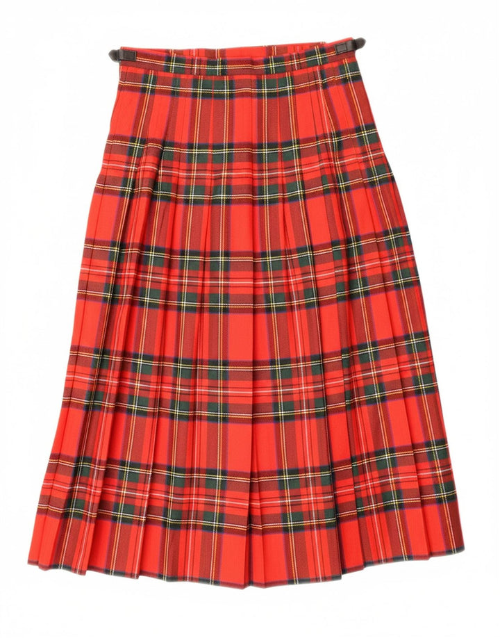 O'NEIL OF DUBLIN Womens Pleated Wrap Skirt UK 10 Small W27  Red Plaid Wool