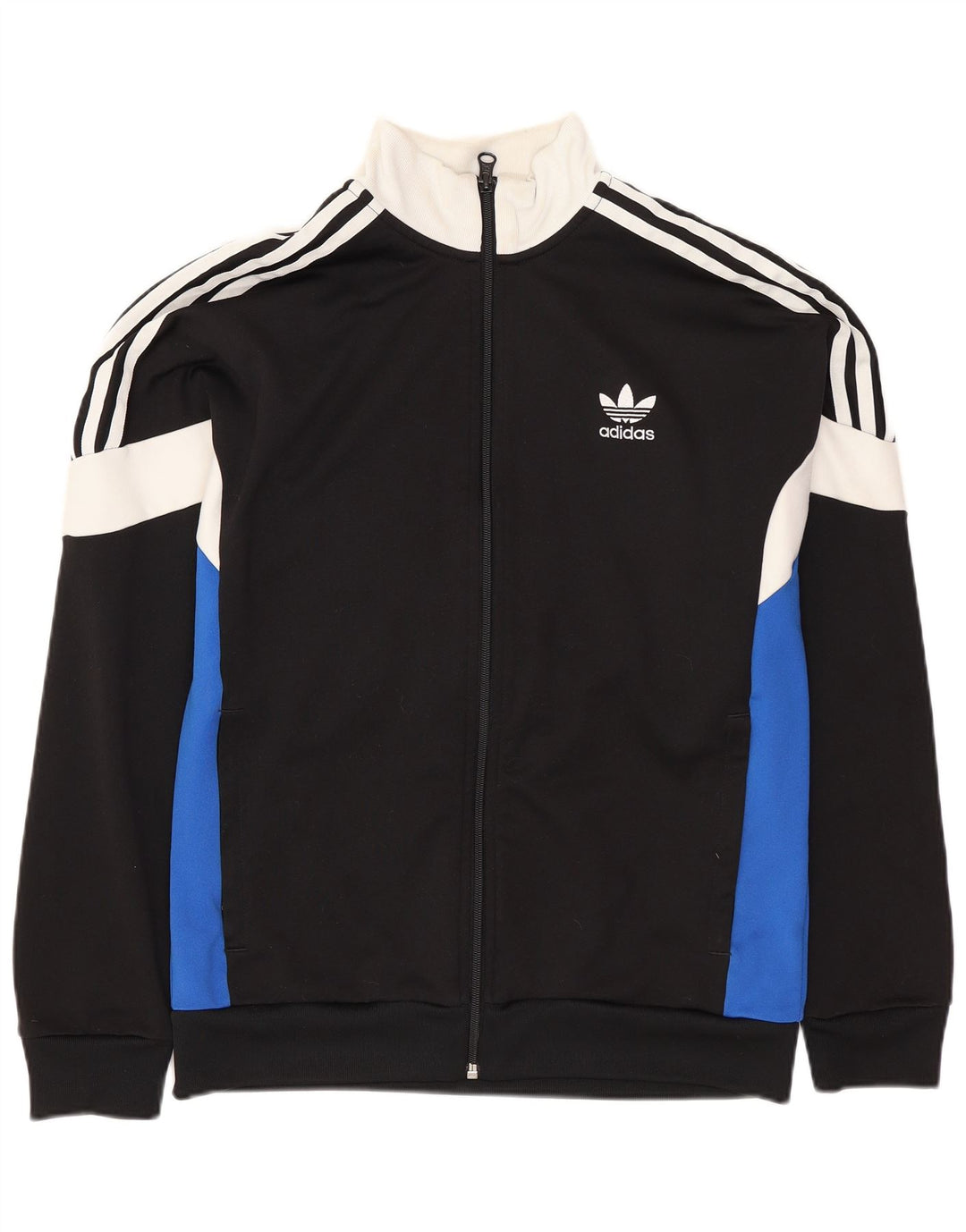 ADIDAS Boys Tracksuit Top Jacket 13-14 Years Black Colourblock Polyester