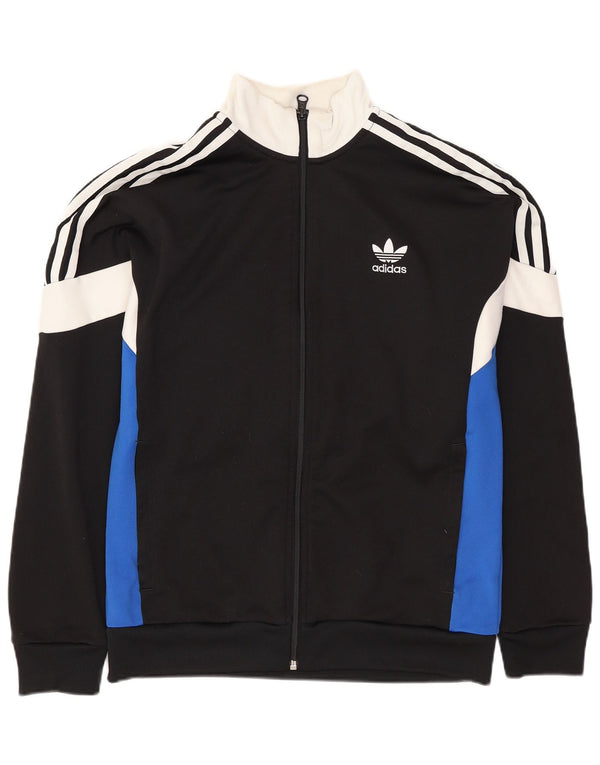 ADIDAS Boys Tracksuit Top Jacket 13-14 Years Black Colourblock Polyester