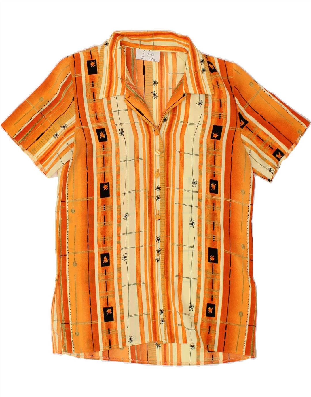 VINTAGE Womens Short Sleeve Shirt UK 12 Medium  Orange Striped Polyester Vintage Vintage and Second-Hand Vintage from Messina Hembry 