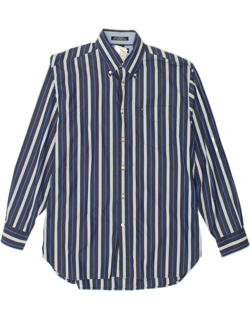 TOMMY HILFIGER Mens Shirt Medium Navy Blue Striped Cotton | Vintage Tommy Hilfiger | Thrift | Second-Hand Tommy Hilfiger | Used Clothing | Messina Hembry 