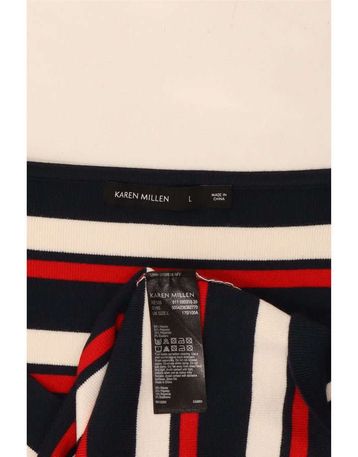 KAREN MILLEN Womens Top Long Sleeve UK 14 Large Multicoloured Striped